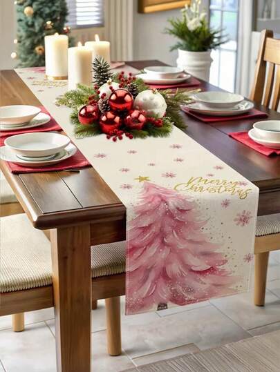 1pc Festive Christmas Table Runner - 100% Line, Rectangular, Perfect For Holiday Dining & Home Decor(13x35.4/47.2/63/72/78.7 Inches)