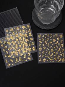 Pegatinas de uñas con estampado de hojas y flores de otoño, con impresión de lámina dorada metálica, pétalos florales, decoraciones de uñas de Acción de Gracias, suministros de manualidades para uñas autoadhesivas