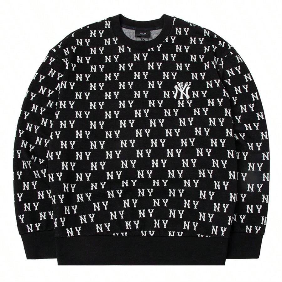 MLB Unisex Klassische Monogramm Jacquard Sweatshirts, Lässige Alltagssportbekleidung, Bequemer Pullover, 3AMTM0241-50BKS