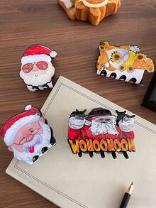 1 pieza Clip para el cabello con forma de Papá Noel de acetato rojo, adecuado como regalo de Navidad, regalo festivo, accesorio para el cabello navideño, decoración para el cabello con forma de caramelo para otoño e invierno, accesorios para el cabello tipo pinza para mujeres para looks de vacaciones, elegante sujetador de cabello para mujer