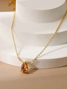 1pc Custom Birthstone Necklace, Zirconia Tear-Drop, Heart Square Gemstone Personalized Birthday Gift, Mom Gift, Best Friend Gift