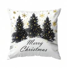 1 Stück/4 Stücke Schwarz & Weiß Weihnachtsbaum & Schneeflocken Muster Kissenbezug, einseitig bedruckter Kissenbezug, geeignet für Wohnzimmer, Schlafzimmer, Heimdekoration, ganzjährig