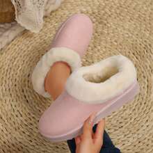 Women's Soft Comfortable Snow Boots Velvet Fur Side Flat Shoes Indoor Outdoor Winter Slippers Cotton Shoes - 粉色 - 查看 1