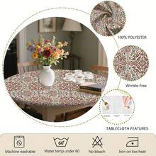 1/36 pièces Style bohème Nappe ronde de 48 po/54 po à imprimé floral vintage numérique, housse de table élastique pour protection, résistante aux rayures, convient pour un usage quotidien, intérieur/extérieur, décoration de la maison, cadeaux, camping - Nappe extensible - Voir 8