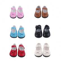 1 Pair Doll Shoes, Solid Color Bowknot Flat Leather Shoes With Round Edging, Hook And Loop Closure, Soft Leather Material, Suitable For 22 Inch/55cm Reborn Baby Dolls, Girls 3+ Years Old, Student, Doll Accessories, Holiday Party, Birthday Gift - SH-0220 - View 2