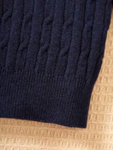 Girls' Elegant Embroidered Cardigan Sweater, Round Neck Long Sleeve Button-Up Solid Color Twist Knit Tops, Casual Preppy British Style Warm Outerwear For 3-12 Years Old, Suitable For Spring, Autumn And Winter - Royal Blue - View 6