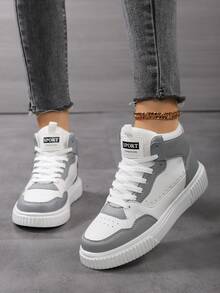 Giày cổ cao ấm áp dành cho thanh thiếu niên và người lớn, họa tiết khối màu, giày thể thao thường ngày cho học sinh, chống trượt, thoải mái khi đi học, hoạt động ngoài trời, ngày lễ - Xám - Xem 4