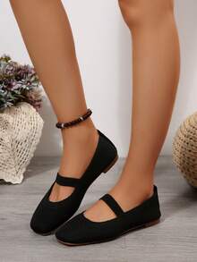 Damen Einfarbige Strick Atmungsaktive Bequeme Mary Jane Ballerinas