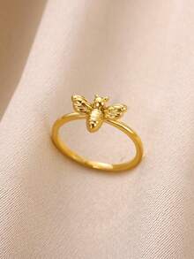 18K镀金/镀银不锈钢蜜蜂戒指，简约时尚婚礼首饰装饰 - 1 - 查看 4