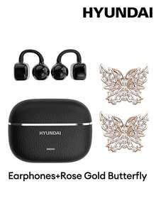HYUNDAI HY-C03 Fashionable Bluetooth Earphones With Butterfly Earphone Accessory Clip, Open-Ear Style, Long Battery Life, Low Latency, Surround Sound, High-Quality Music, Gaming, Calls, Noise Cancellation, Wireless Sports Earphones, No Piercing Needed, Stylish Earring Accessory, Gift For Women - Multicolor + Rose Gold Butterfly Earrings - View 6