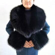 Fur Collar Cuffs Set Warm Fur Scarf Winter Women Fluffy Large Shawl Furry Scarves - 綠色套裝 - 查看 9
