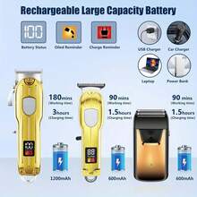 Hair Clippers For Men , Beard Trimmer Kits & Sets, Electric Shavers, Hair Clippers & Trimmer T-Blade, For Barber,Home For Gifts - 金色 - 查看 4