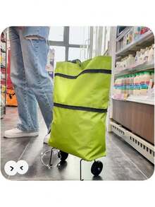 2 In 1 Lightweight Foldable Shopping Cart, Foldable Cart With Wheels, Reusable Shopping Bag, Unisex Travel Bag, Home And Kitchen Supplies, Portable Rolling Shopping Bag With Wheels, Waterproof Trolley. - Multicolor - View 9