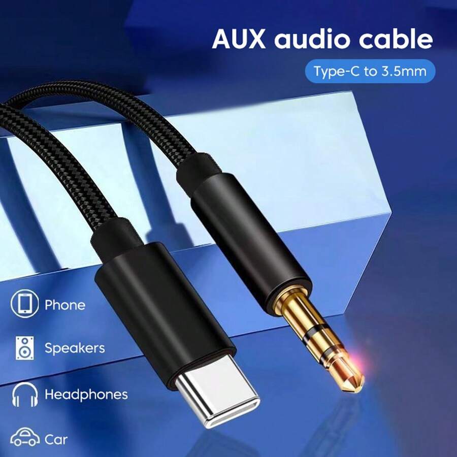 Type C 轉 3.5mm 車用耳機音訊數據線 AUX 尼龍編織高保真車用喇叭連接線,相容 iPhone 17 Pro Max/17 Pro/17/16/15,Type C 接口轉接耳機延長線 - 彩色 - 查看 1