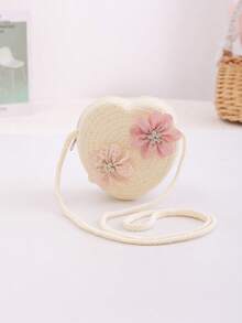 1 قطعة - حقيبة قش جديدة عصرية، حقيبة بشكل زهرة قلب كرتونية جميلة، زخرفة بالدانتيل والزهور، مزينة بأسنان بلورية براقة، أنماط متعددة الألوان للحقيبة المنسوجة - متعدد الألوان - مشاهدة 21