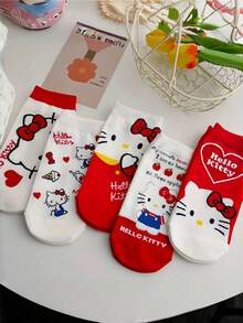 Sanrio 5 Pairs Of Women's Cute Tk Cat Comfortable Short Socks All-Match Anime Cartoon Women's Personalized Japanese Sweet Tassel Socks Soft, Beautiful And Comfortable Daily Use Stockings And Socks Are Great Travel Accessories For Outdoor Wear And Also Gifts For Friends And Couples(Due To The Lighting And Angle When Shooting, The Actual Product May Have A Slight Color Difference From The Picture)