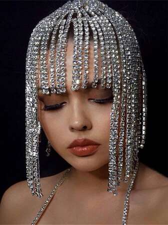 时尚奢华多层流苏水晶头链，魅力派对/舞会女士珠宝配饰，头饰，发藤链