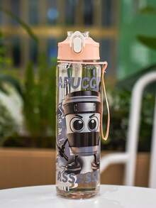 1pc 750ml/26oz Shan Hai Jing Themed Transparent Straw Sports Water Bottle, With Carrying Strap For Easy Transport, Leak-Proof Design, Lightweight & Durable, Suitable For Running, Cycling, Hiking, Holiday Gift