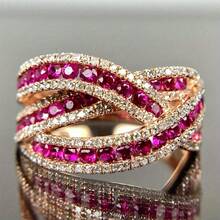 This Dazzling Ladies' Fashion Ring Is Set With Luxurious Red Synthetic Garnet. It Is Suitable For Daily Parties And Anniversary Gifts. It Is A Carefully Selected High-Quality Gift For Ladies - Hot Pink - View 6