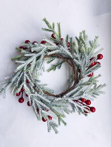 MEHELANY 1 buc inele de lumânări cu ace de pin artificiale din fructe de pădure, suporturi pentru lumânări cu ghirlandă, inele de ace de pin artificiale pentru decorațiuni de masă de Crăciun, decorațiuni pentru lumânări cu ghirlandă, ghirlandă cu verdeață artificială, flori artificiale, vază de interior, decorațiuni pentru piesa centrală a șemineului, decor de Crăciun pentru casă, decorațiuni pentru piesa centrală a mesei