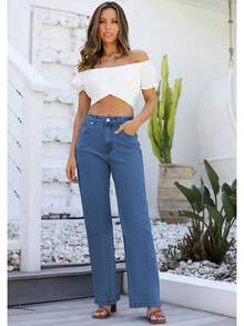 Jeans High Waisted Straight Leg Loose Jeanshalloween - Jeans Blue - View 3