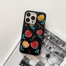 Fundas protectoras y fundas protectoras de imitación con agujeros grandes con estampado de flores de dibujos animados, adecuadas para phone16promax, 16 15pro, 14 14 Plus/14 Promax, 13 13 Pro, 12Pro, 11/11 Pro Pro Series. Regalos Cumpleaños Y Fiestas - Negro - Ver 1