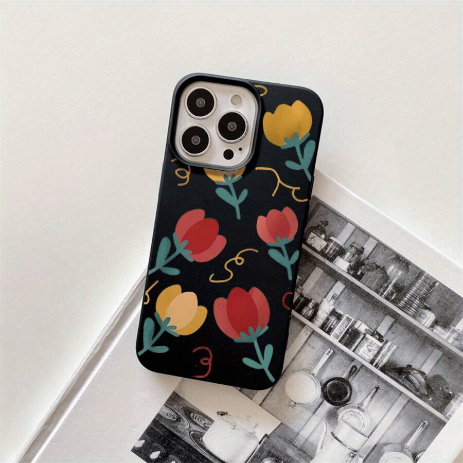 Fundas protectoras y fundas protectoras de imitación con agujeros grandes con estampado de flores de dibujos animados, adecuadas para phone16promax, 16 15pro, 14 14 Plus/14 Promax, 13 13 Pro, 12Pro, 11/11 Pro Pro Series. Regalos Cumpleaños Y Fiestas - Negro - Ver 1