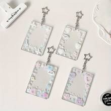 Girl Transparent Colorful Heart/Star 3inch Hard Card Holder ID Card Meal Card Bus Card Pendant Card Case Fan Girl Small Card Photo Protector - White Bow - View 1