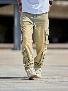 Quần Jeans Denim Ống Loe Cổ Điển Cỡ Lớn Cho Nam, Quần Jeans Công Sở Ôm Vừa Nhiều Túi, - Đồng - Xem 5