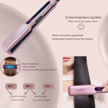 ANGENIL 摩洛哥坚果油直发器，专业便携式双电压 PET 材质直板夹，1.6 英寸宽平板，适合浓密发质，快速直发造型，带液晶显示屏 - 粉色 - 查看 8