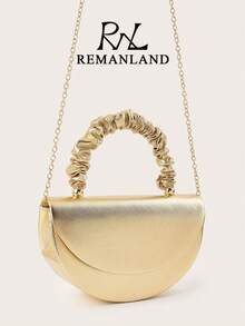 REMANLAND 優雅奢華 PU 女款手提包，皺褶金色手柄，時尚小肩背包，適合女性參加派對、婚禮、晚宴、正式場合。這款包包是派對女孩和女性的理想選擇，也是送給女性的完美禮物。 - 金色 - 查看 3