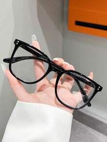 1 Pair Of Retro Square Fashion Glasses, Classic Black, Stylish High-End Frame Design, Suitable For Round Face, Fishing, Travel, Sports, Driving, Beach, Vacation, Holiday, Street, Outdoor, Party - 黑色 - 查看 5