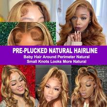 200% 密度波浪蕾丝前假发 P4/27 挑染人发混合发 13x6 高清蕾丝前部预拔婴儿毛发女士自然黑色波浪 13x4 蕾丝前部闭合假发透明蕾丝假发带婴儿毛发女士