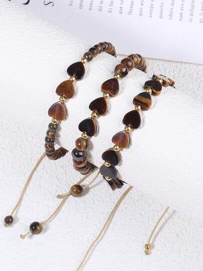 YAUKIA Delicada pulsera de piedra preciosa de ojo de tigre con forma de corazón - Pulsera trenzada ajustable de ojo de tigre natural - Pulsera de superposición curativa de ojo de tigre - Regalo de piedra natal, regalos de Navidad