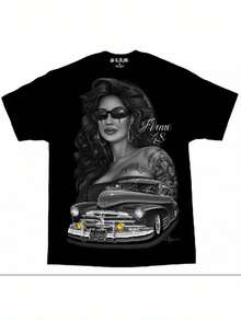David Gonzales Firme Lowrider Chicano Art T-Shirt Black Cotton Regular Fit Short Sleeve Tee With Vintage Car Tattoo Design Machine Washable Casual Men Graphic Shirt For Holidays Father's Day Gifts Leisure Clothing Round Neck Shirt Soft Fabric Men Size S-3XL - Black - View 2