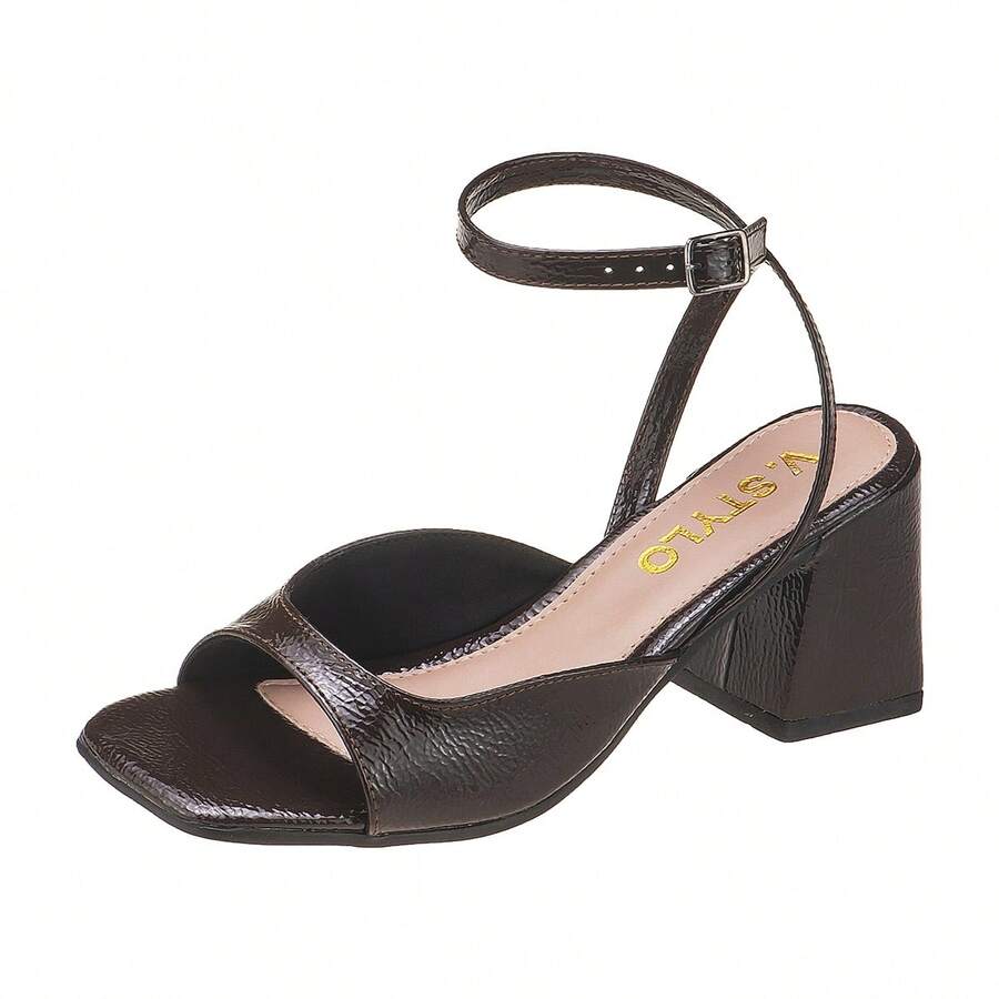 V.Stylo Geometric Chunky Block Heel Mule Sandal - Coffee Brown - View 1