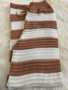 Beach Cover-Ups Women's Striped Pants Knit Fashion Knit Summer Sarong Flare Bloggers Quality Drawstring Adjustment - 米色 - 查看 2