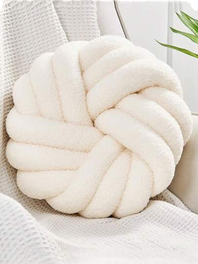 1pc Handmade Knitted Throw Pillow, 3-Strand Round Cushion, Soft Teddy Plush Material, Decorative Pillow For Living Room Sofa, Bedroom Bedside, Two Sizes Available, Small Size Is Very Small, Please Check Size Carefully