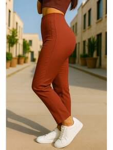 Stretch Pleated Trousers For Women - 橘紅 - 查看 2