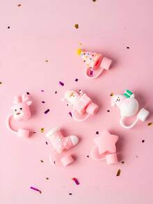 6pcs/Set Christmas Silicone Straw Cap,Four Styles To Choose From And Reusable Cartoon Santa Claus, Snowman, Reindeer, Penguin And Christmas Tree Design, Suitable For Cup Straws With Diameters Of 9mm-10mm - Straw Accessories