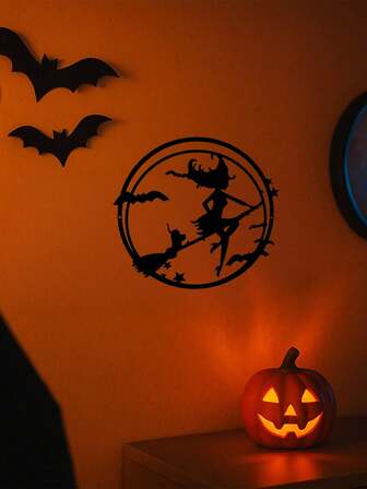 CIF BUY Gotisk Halloween-väggdekoration i järn - utsökt häxkatt- och fladdermusmönster, mycket lämplig för dekoration för att skapa en skräckatmosfär. Slitstarkt metallhantverk, utstrålar en grotesk elegans året runt, lämplig för modern heminredning, rumsdekoration, sovrumsdekoration, badrumsdekoration, vattentät, rostfri, hållbar,