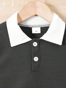 小男孩秋季二合一POLO领长袖上衣+裤子休闲运动套装 - 深灰色 - 查看 4