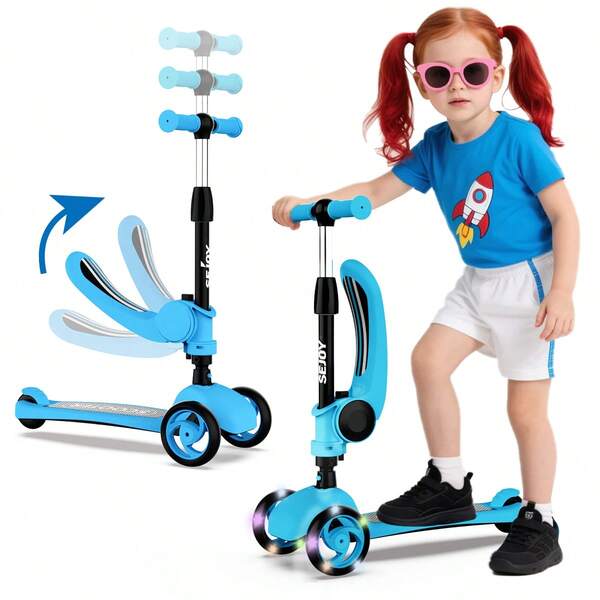 Toddler Kick Scooter For Kids Ages 3-12, Childrens Foldable Toy Scooter With 3 Wheels, Adjustable Height/Handlebars & Folding Seat, Outdoor Activities For Toddlers Boys Girls