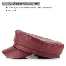 Faux Leather Newsboy Hat For Women Vintage Classic Costume Beret Cap For Men Sailor Fiddler Caps-783550 - 紅色 - 查看 3