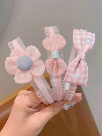 3 件女孩雪纺蝴蝶和花朵装饰防滑头带，甜美可爱的日常佩戴发饰