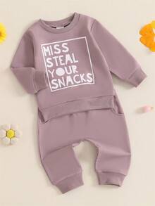 Toddler Baby Girl Clothes 6 12 18 Months 2T 3T 4T Long Sleeve Pullover Sweatshirt Pants Infant Fall Winter Outfit - 紫色2 - 查看 4