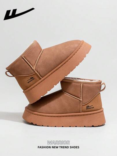  WARRIOR 1 Pair Women's Warm Thick Snow Boots, 2025 Autumn/Winter New Arrival, Tube Design, Platform, Fashionable Short Shaft Boots, Slip-On, Outdoor Winter Shoes