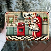 2D Flat, Retro 1950s Kitchen Metal Sign - Retro Wall Art, Mid-Modern Design, Bars, Cafes, Beach Houses And Farmhouse Decorations - 8x 12inch , Kitchen Decor 2D Flat, Room Decorations Halloween Decorations - 彩色 - 查看 2