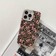Fundas y carcasas protectoras con un lazo de color claro y un pequeño estampado de leopardo, con orificios grandes, compatibles con phone 16 Pro, 16, 15 Pro, 14, 14 Plus, 14 Pro, 13, 13 Pro, 12 Pro y 11/11 Pro. Regalos para cumpleaños y celebraciones. - Negro - Ver 4
