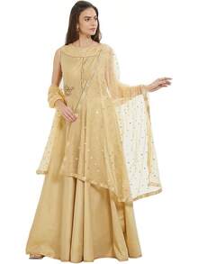 Woman's Embellished Net Dupatta Scarf Shawl Wrap Soft Bridal Wedding - Krim - View 1